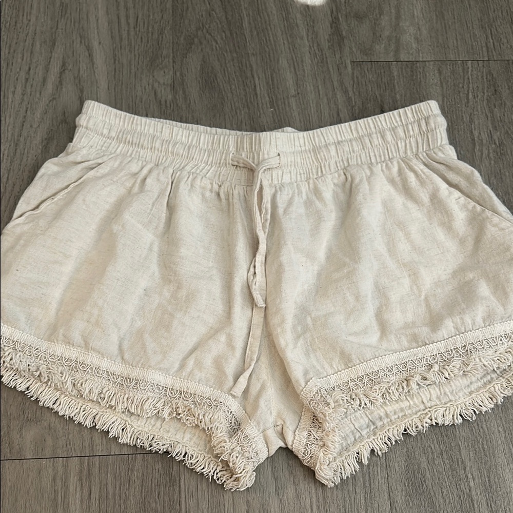 Women's Cream Lace Trim Shorts